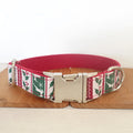 Dog thicken soft polyester collar set in light gold with Christmas deer design on a rope, available in sizes XS to XL