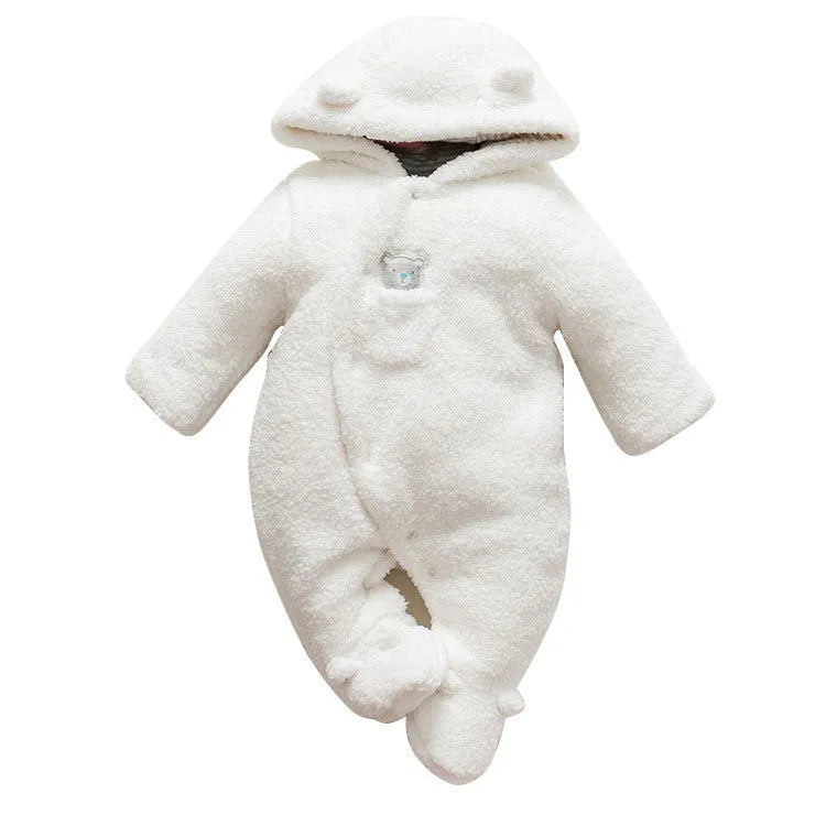 Baby cotton padded winter jumpsuit in marrón colour with long sleeves and feet coverings