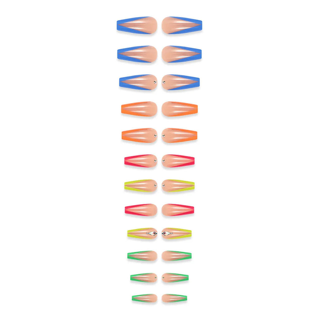 Detachable artificial nail tips in BKS3037 diamond colour French design with cartoon love cross heart patterns.