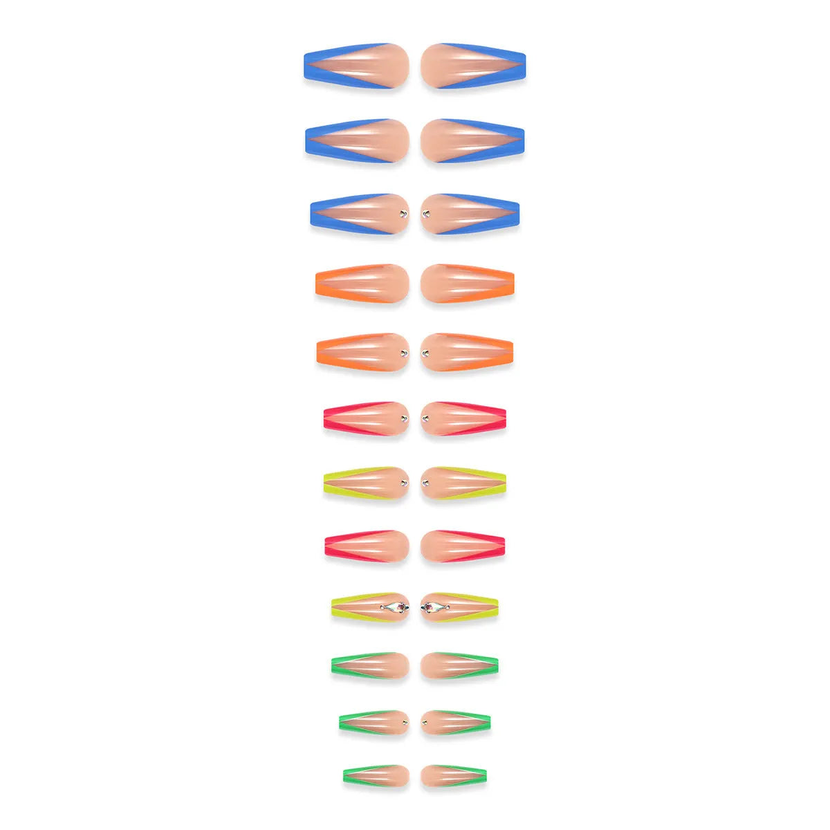 Detachable artificial nail tips in BKS3037 diamond colour French design with cartoon love cross heart patterns.