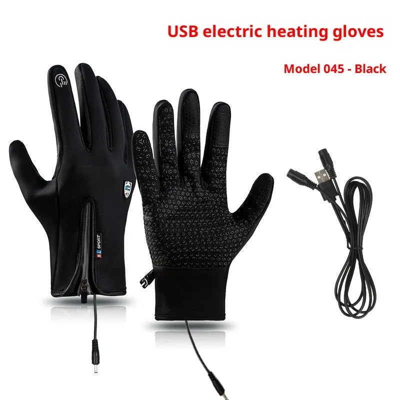 USB heating cycling gloves in constant temperature black with windproof waterproof touch screen and reflective night vision