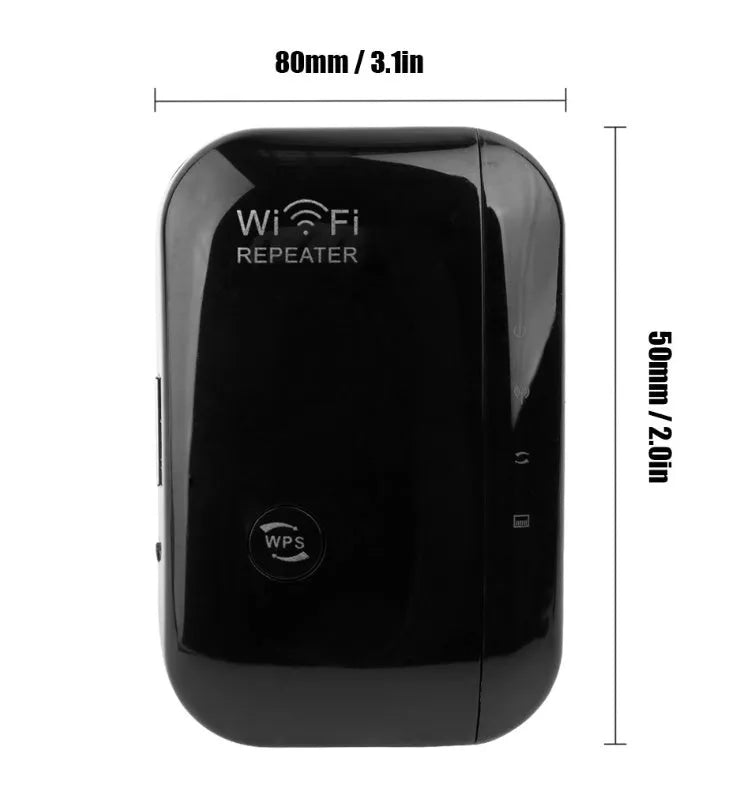 White and black WiFi repeater, 75x90mm, with 2dBi antennas and 300Mbps 2.4GHz WLAN signal amplifier