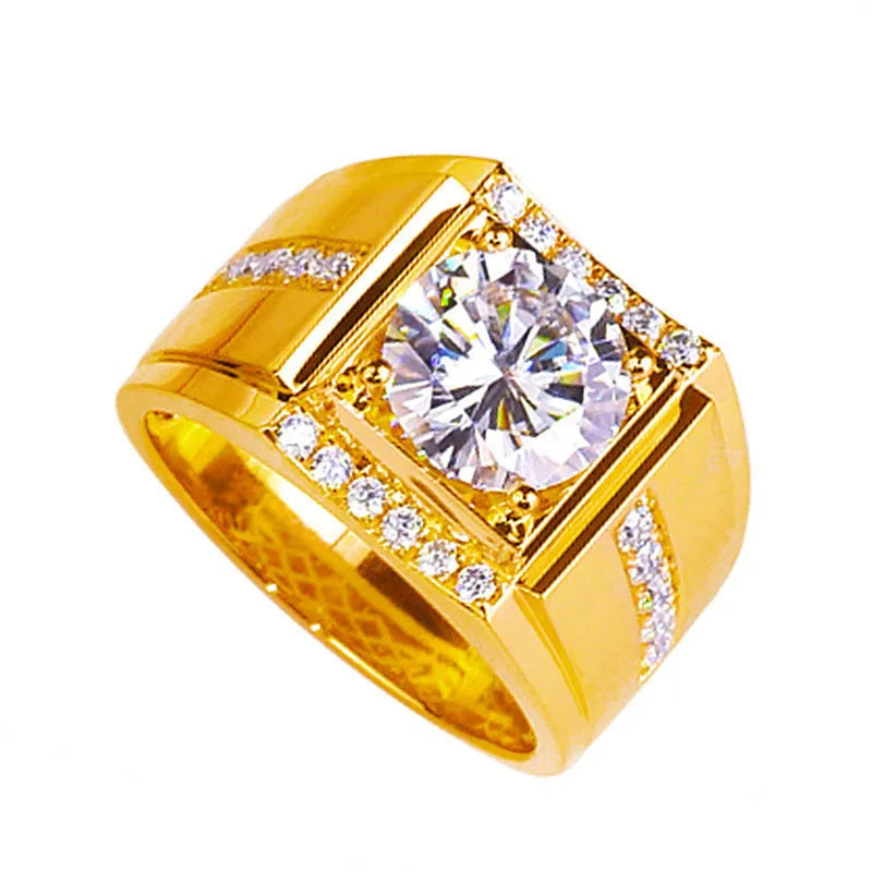 Men's geometric diamond zircon ring with adjustable opening in copper with electroplated finish