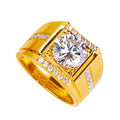 Men's geometric diamond zircon ring with adjustable opening in copper with electroplated finish