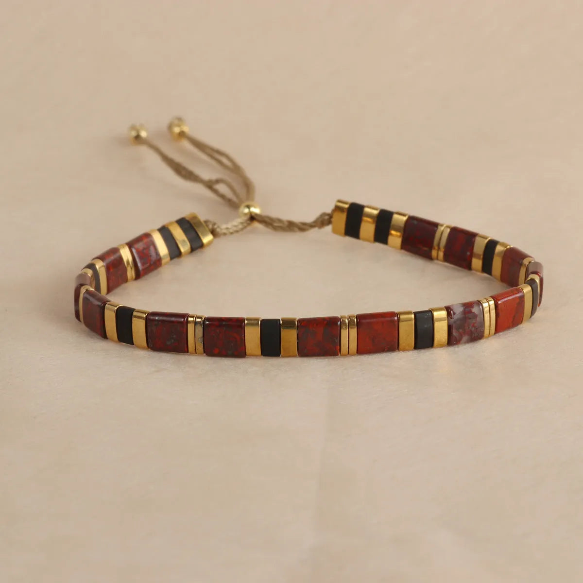 European fashion beaded bracelet with geometric glass and glaze beads in five colour options