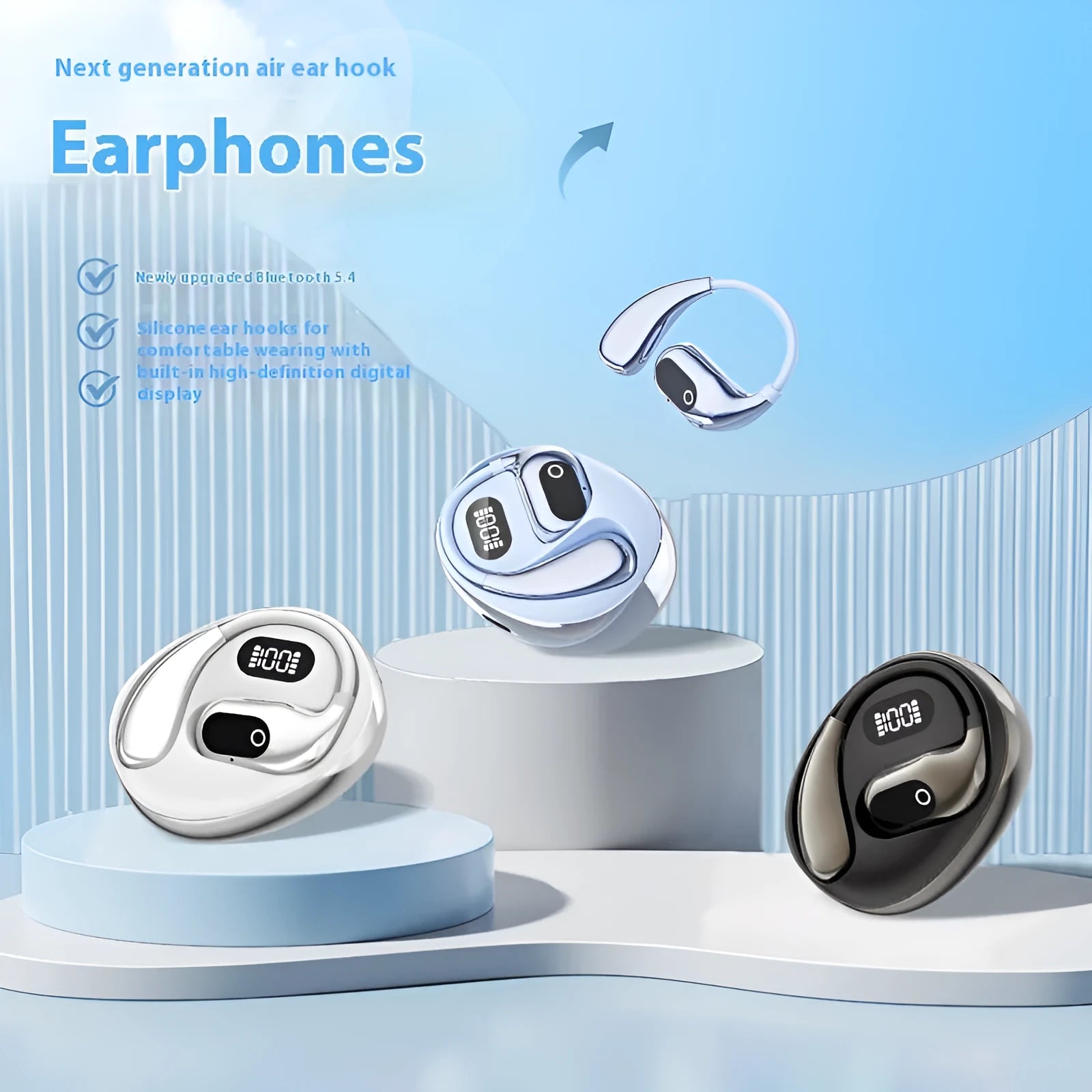 AI smart translation wireless Bluetooth ear-mounted headset XG99 White with digital display and voice control