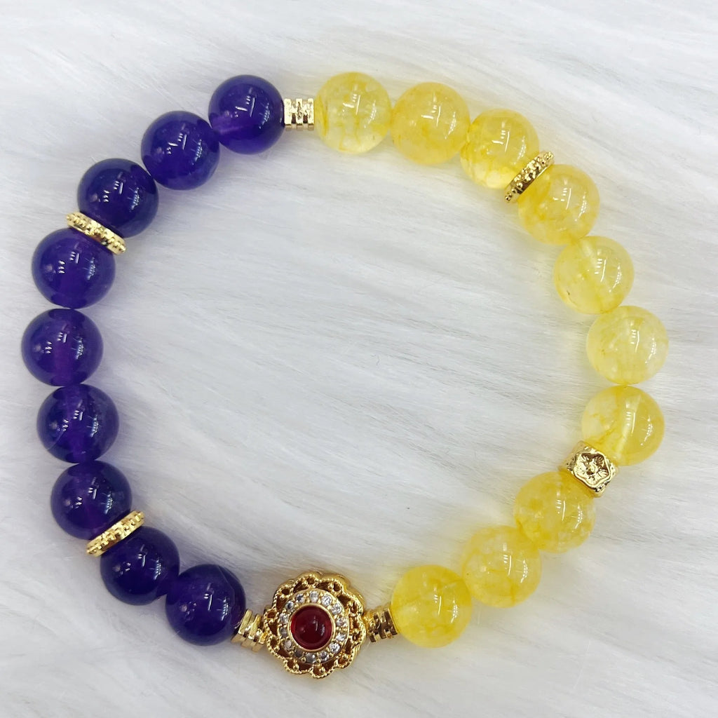 Handmade yellow and purple amethyst crystal women's bracelet jewellery