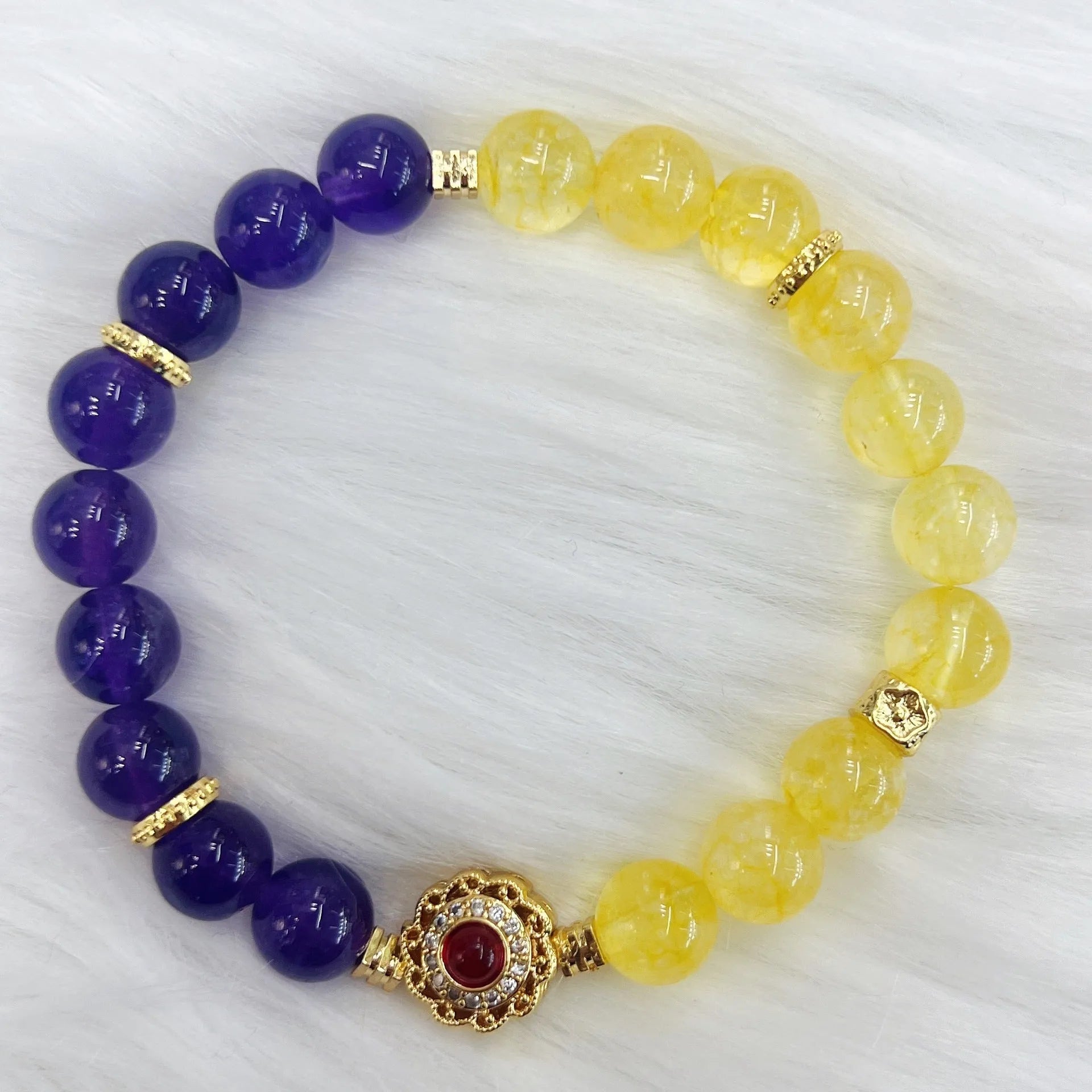 Handmade yellow and purple amethyst crystal women's bracelet jewellery