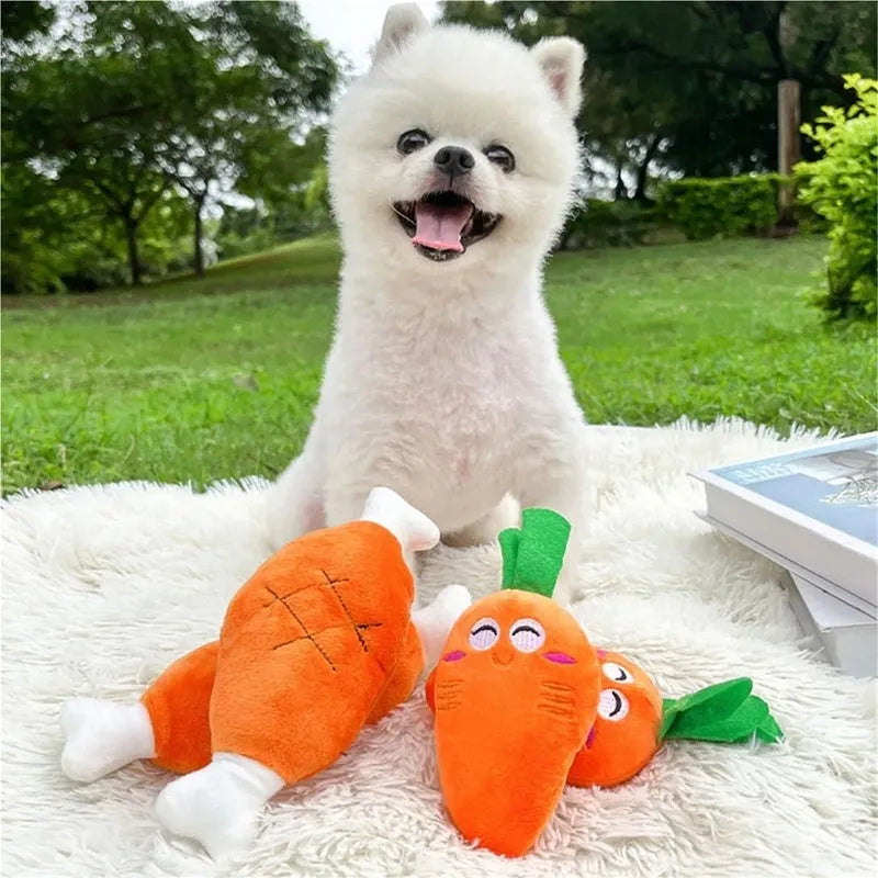 Plush chicken leg dog chew toy with squeaker, soft fabric and PP cotton, for small and medium dogs