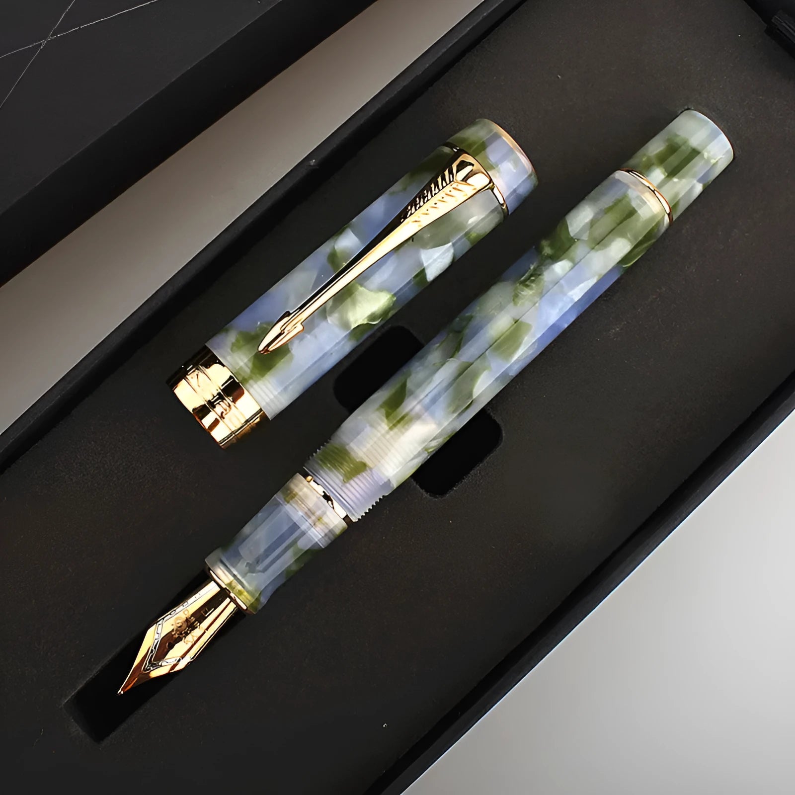 Deep bath green metal pen with three interchangeable tips: 0.5mm, 0.7mm, and 1.0mm