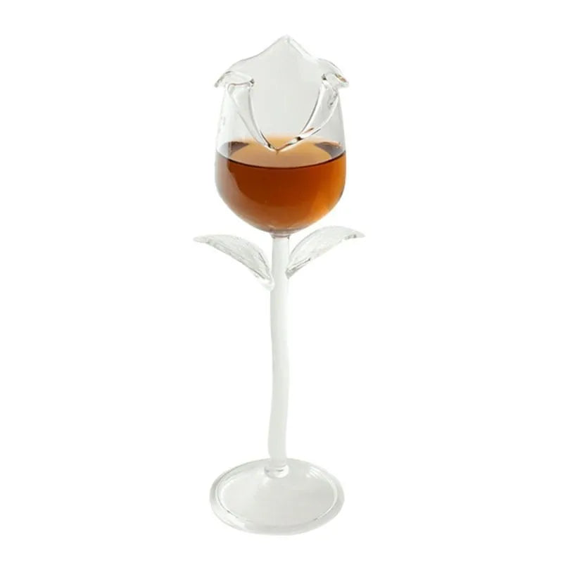 Rose flower shaped glass goblet with 100ml capacity for wine or cocktails