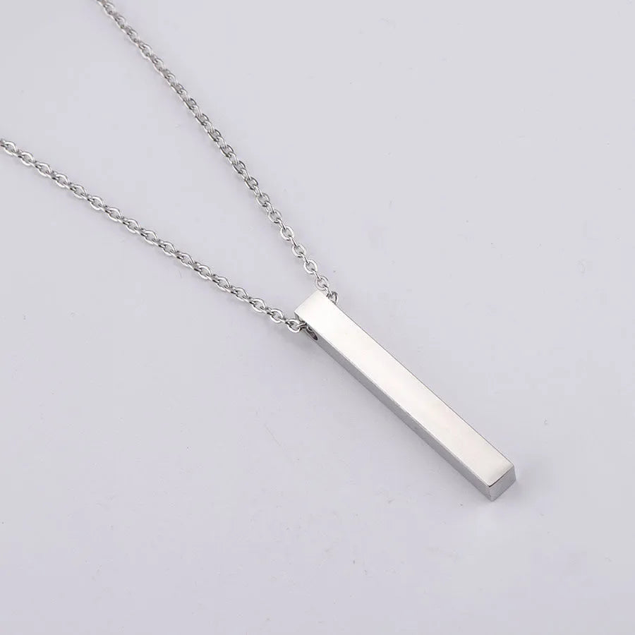 3D engraved bar necklace on adjustable stainless steel link chain in gold colour plated finish