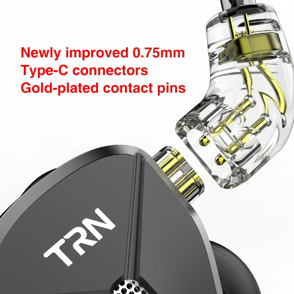 Black in-ear wired headset with 3.5mm plug, TPE cable, and silicone ear sleeves on a white background.