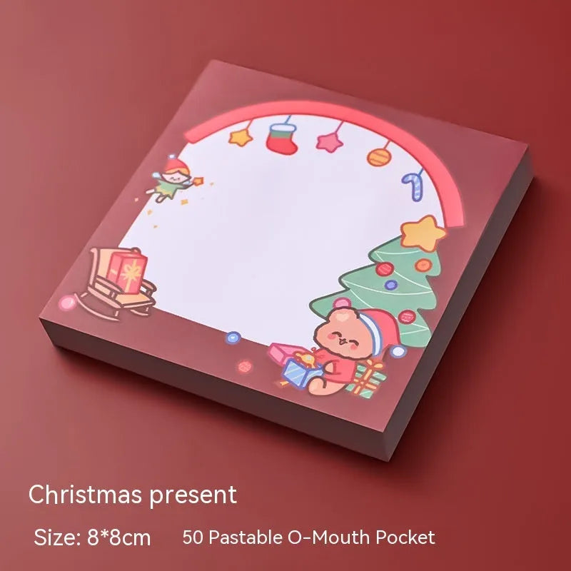 Christmas sticky notes set showing eight festive designs including Santa Claus, Snowman, Elf, and Christmas Bear patterns