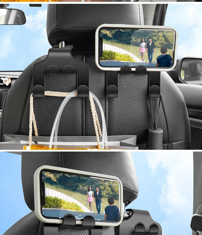 ABS plastic car multifunction hook showing phone bracket and hanging hook functionality for vehicle organisation