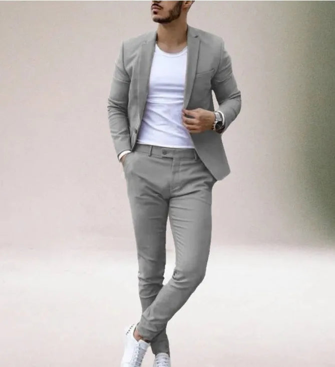 Men digital print two button suit set with matching pants in slim fit