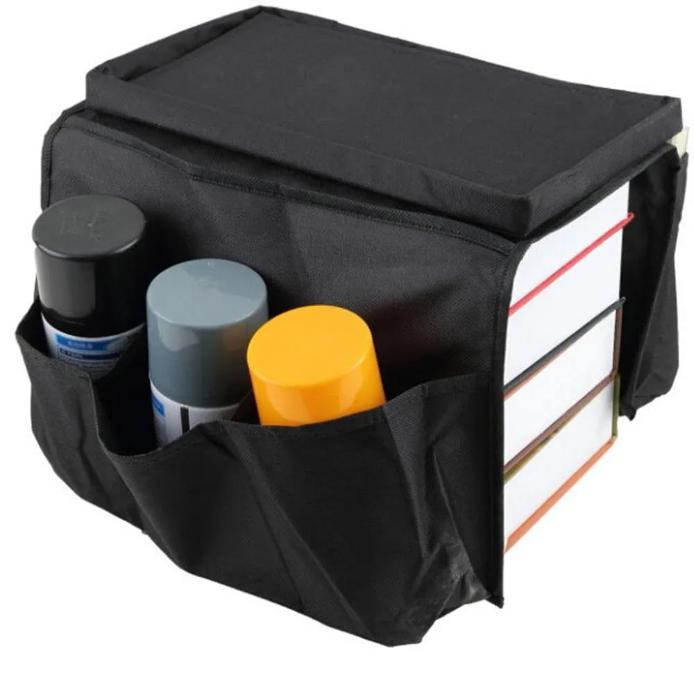 Sofa armrest organizer bag in Oxford fabric with pockets for remote controls and magazines
