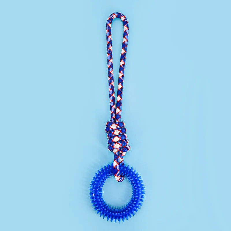 43cm blue braided rope dog chew toy with knotted design for biting resistance
