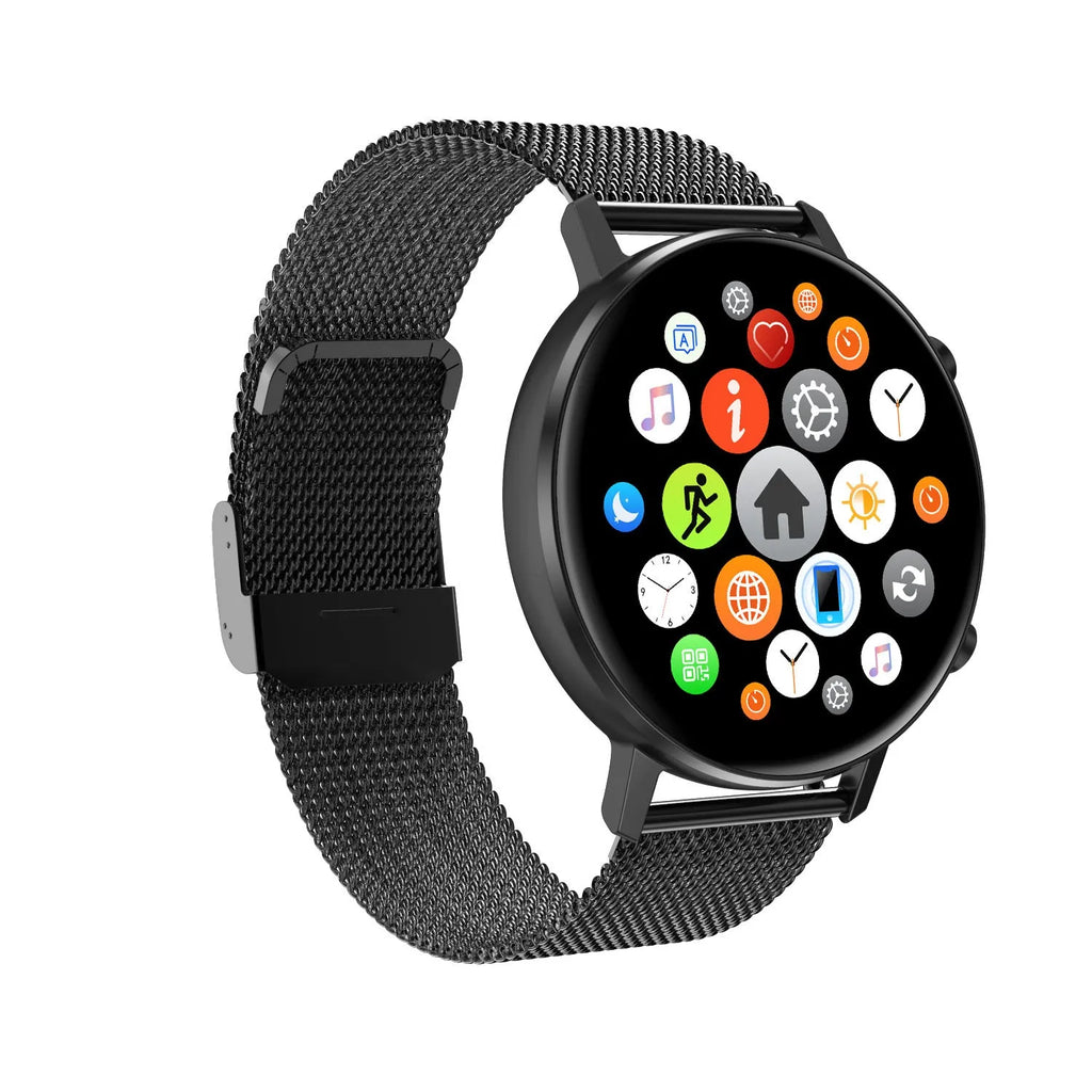 DT96 smart bracelet with colour screen on a stainless steel metal strap in silver finish