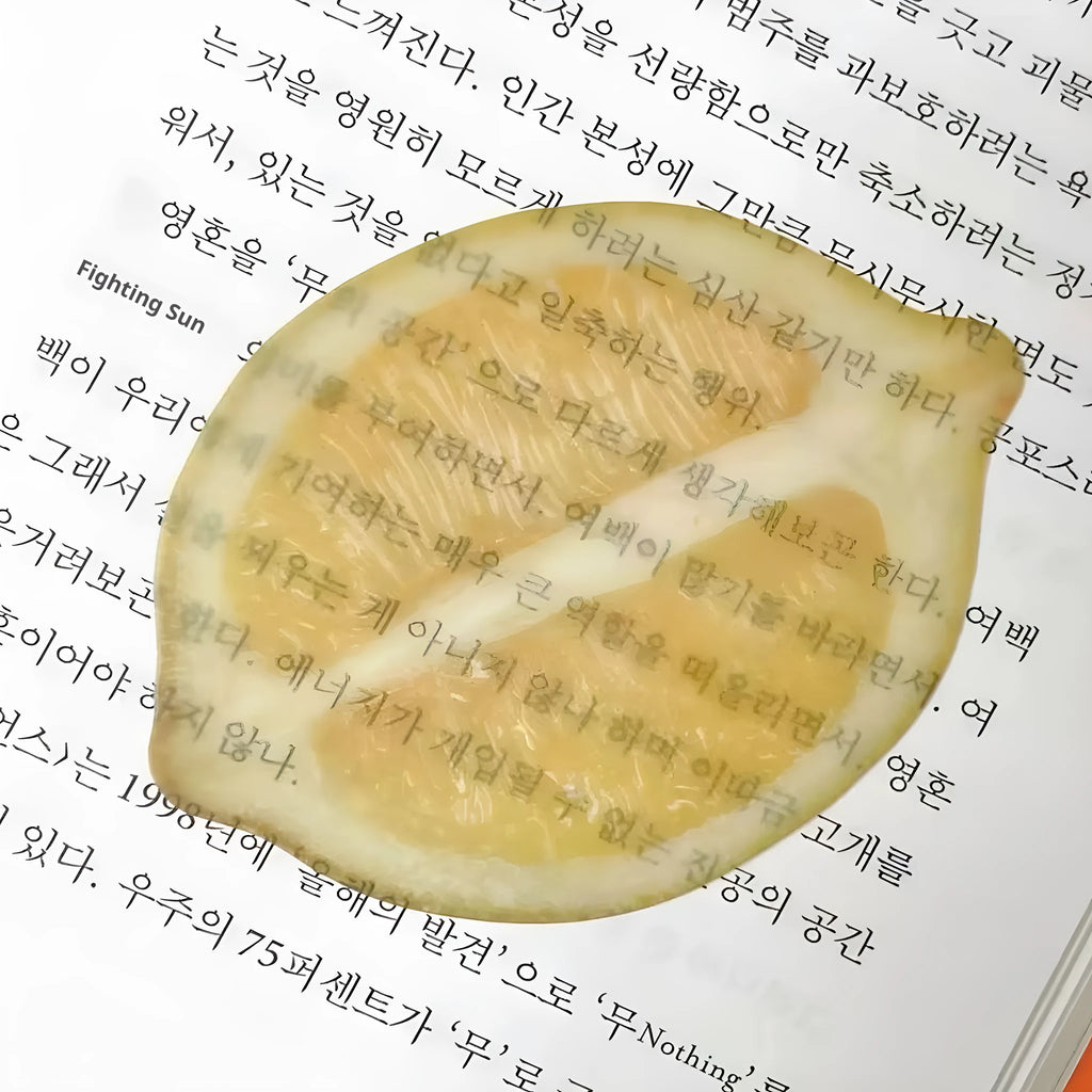 Cute transparent plastic fruit bookmark in watermelon red, approximately 8-10cm, for marking book pages