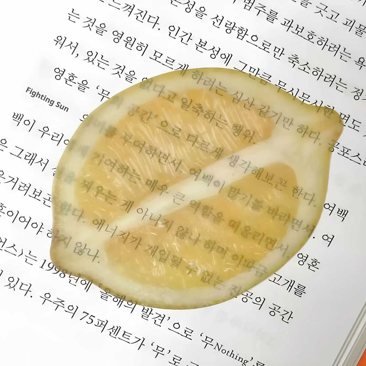 Cute transparent plastic fruit bookmark in watermelon red, approximately 8-10cm, for marking book pages