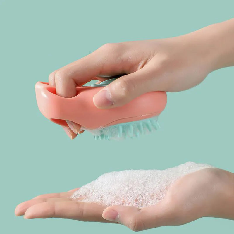 Cat claw pet bath brush with rubber massage tips in blue, pink, white, and yellow colour options