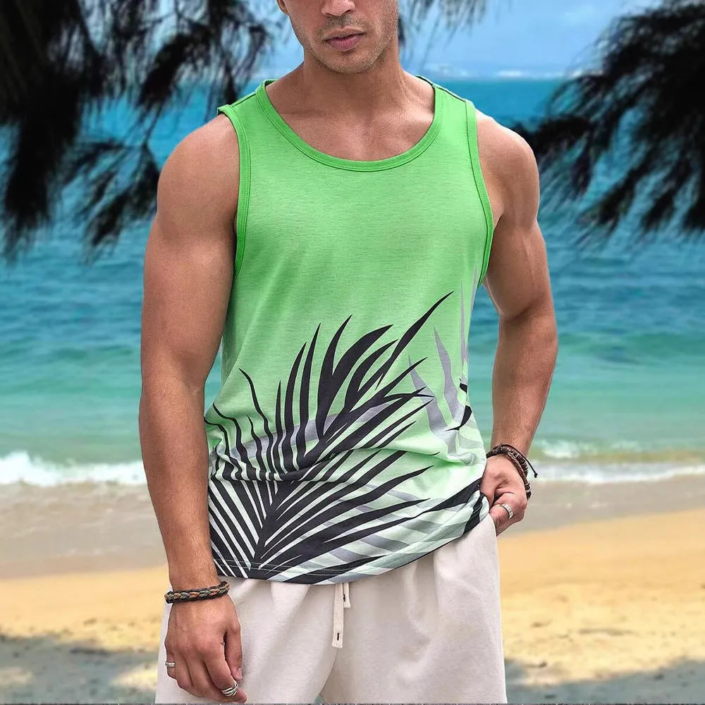 Men's solid colour sleeveless vest in Hawaiian style made from pinhole cloth polyester fabric
