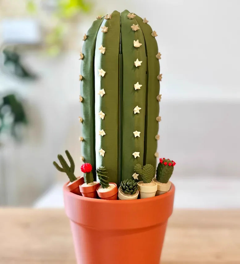 Magnetic cactus succulent theme chess set with 24 green 3D printed PLA pieces on a white background