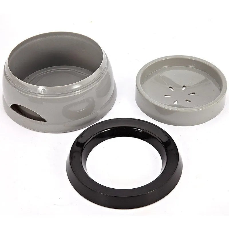 Blue PP plastic pet water bowl with floating design for dogs and cats, showing 750ml capacity.