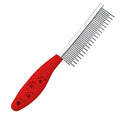 Red pet grooming comb with short and long stainless steel teeth for dematting knots and tangles