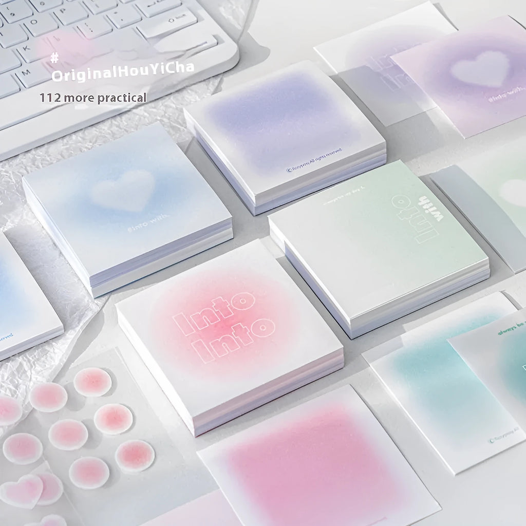 Gradient Parchment Inner Multifunctional Notepad 70x70mm showing mixed sheet types and Blush cover