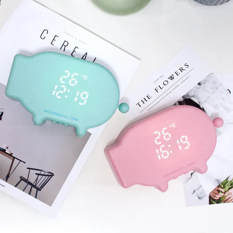 Blue and pink LED alarm clocks with temperature display and USB charging port