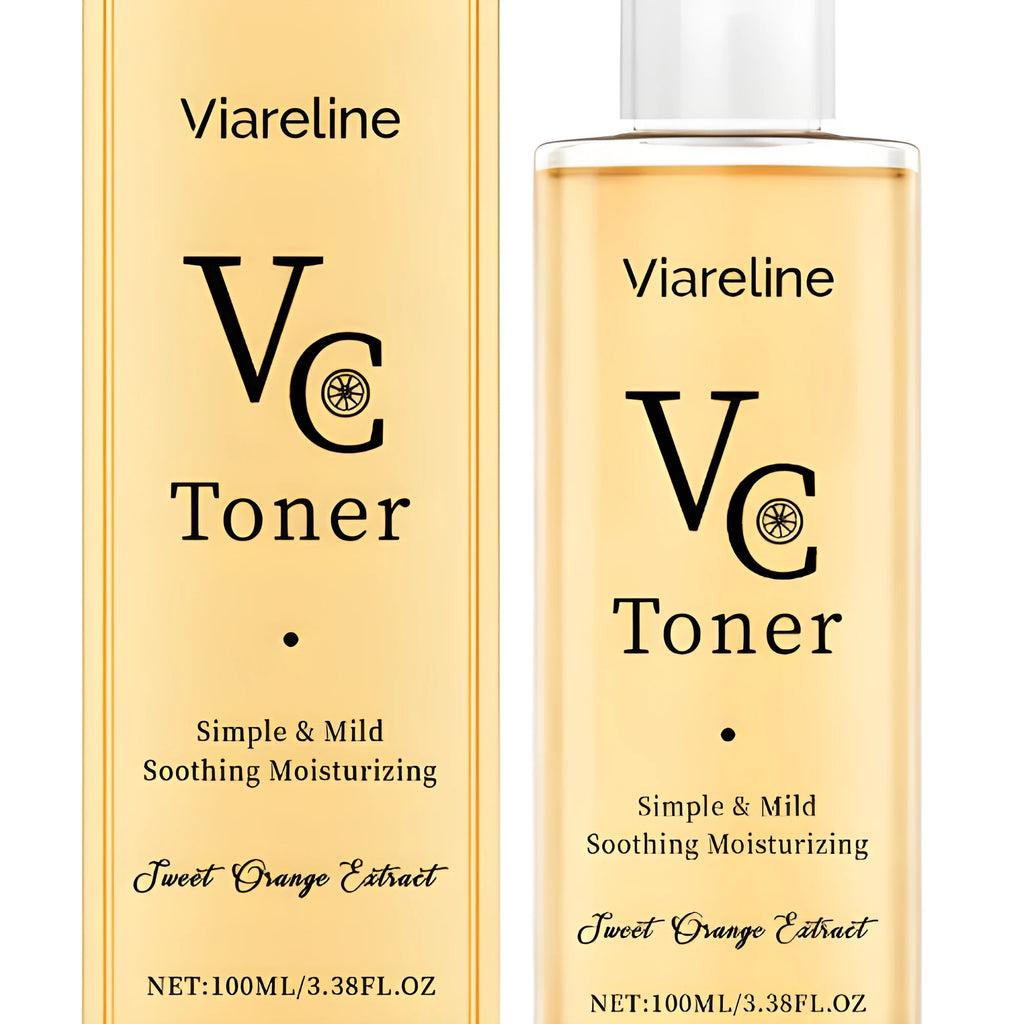 100 ml bottle of Vitamin C moisturising toner with hyaluronic acid and orange extract.