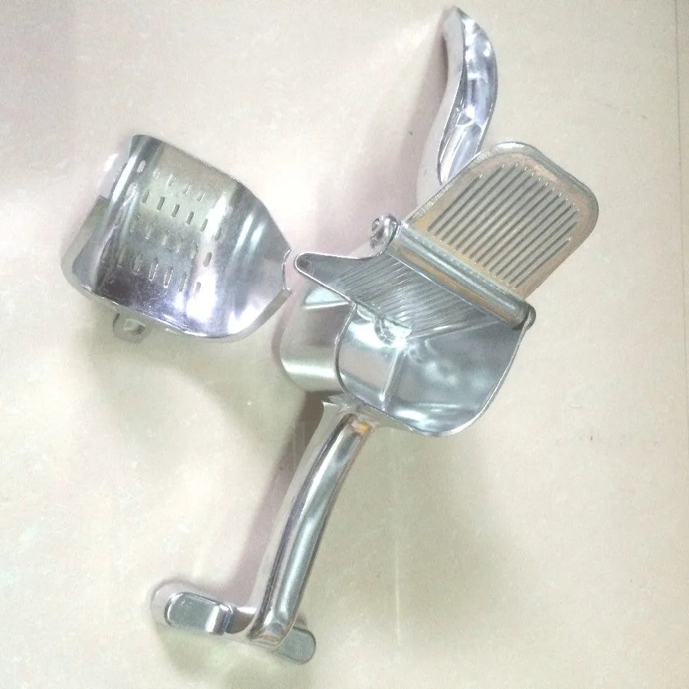 Silver heavy duty aluminium alloy lemon squeezer with large bowl on a counter