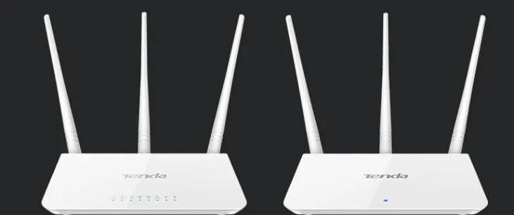 White dual-band wireless router for wired broadband connectivity.