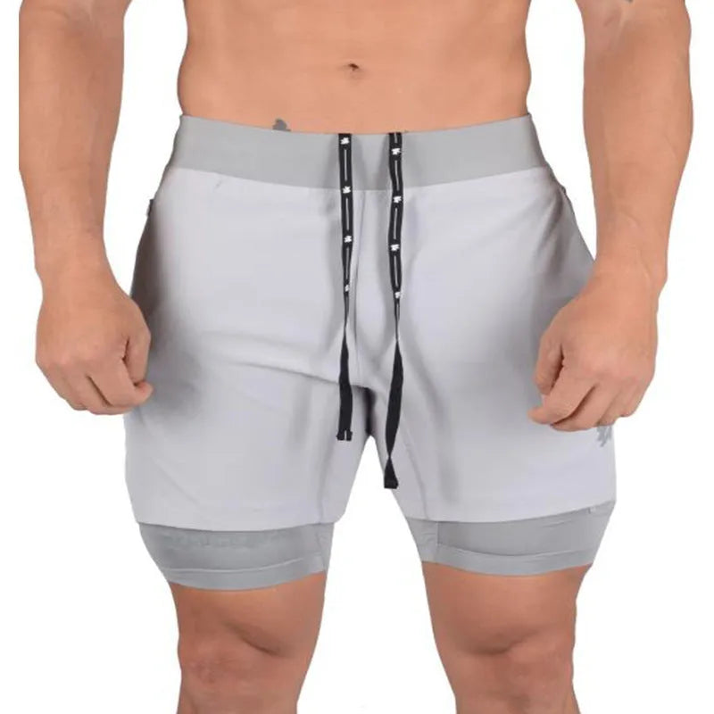 Men's quick-dry running shorts in black with double-layer phone pocket for gym and jogging