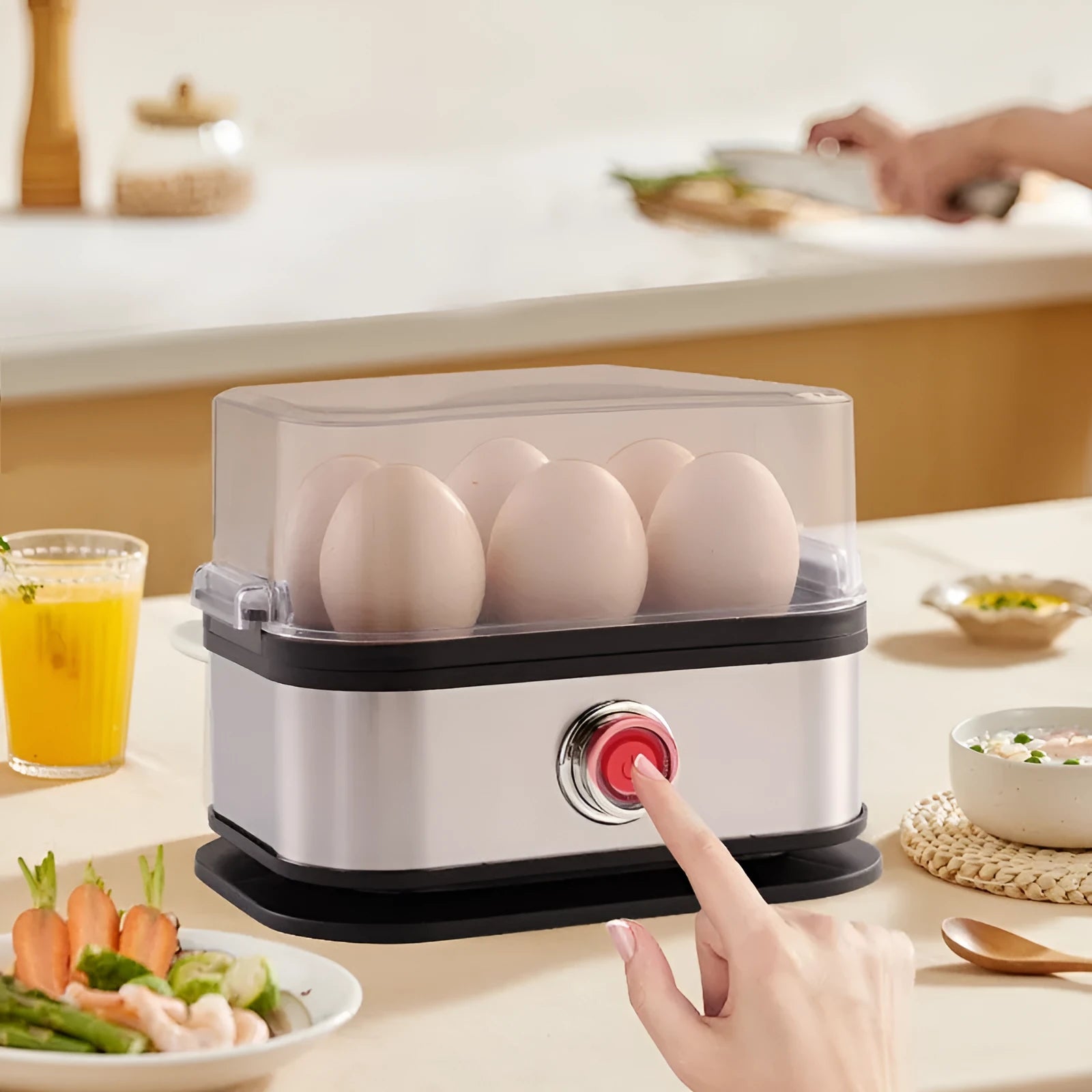 Black mini portable stainless steel egg boiler with international power adapters