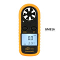 Orange digital portable wind speed measuring instrument showing display and compact handheld design