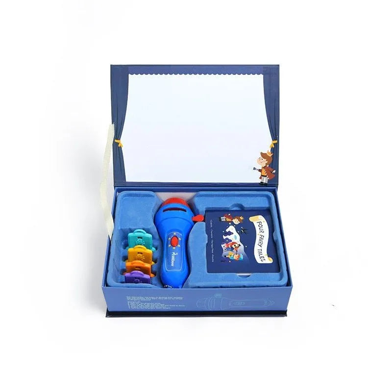 SmartKids kids storybook projector torch with four fairy tale discs projecting image on wall