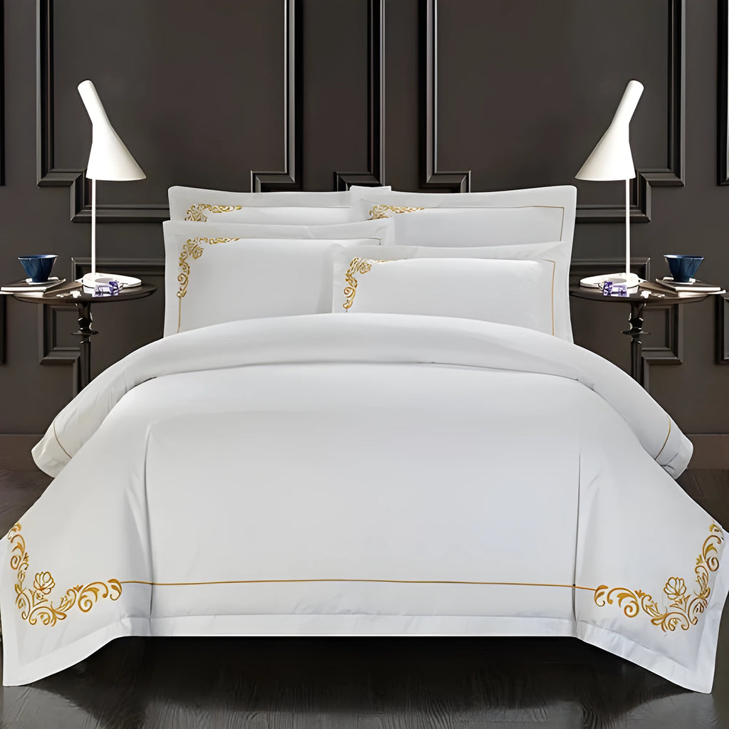Four-piece 100% cotton bedding set, 60 thread count twill weave, plain pattern, sheet style, available in 200x230cm and 200x240cm sizes