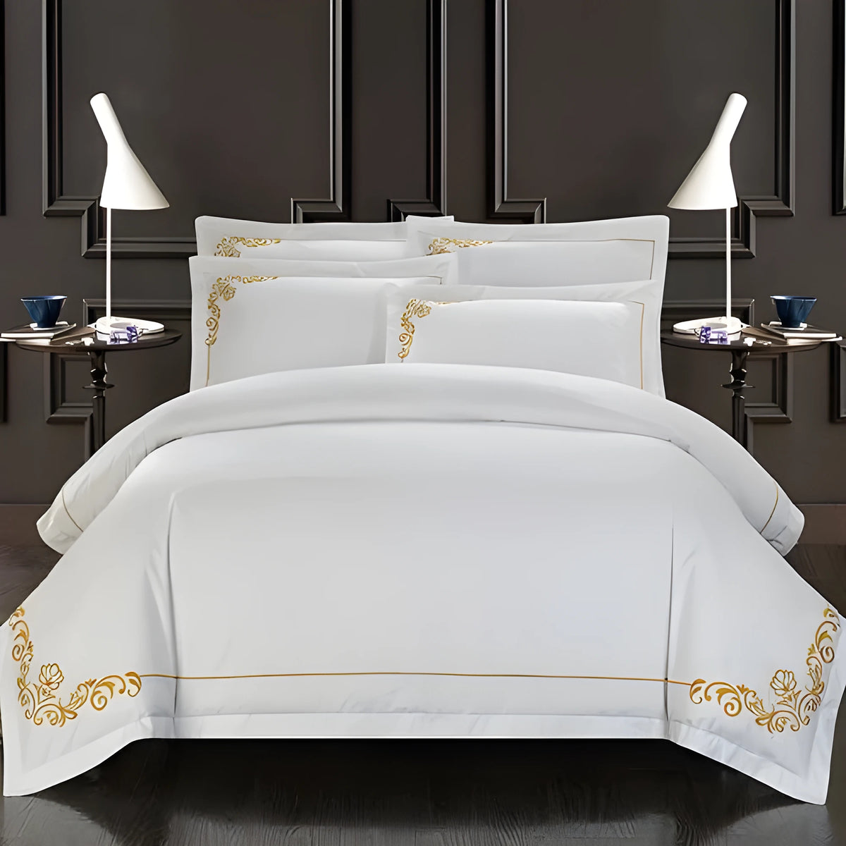 Four-piece 100% cotton bedding set, 60 thread count twill weave, plain pattern, sheet style, available in 200x230cm and 200x240cm sizes