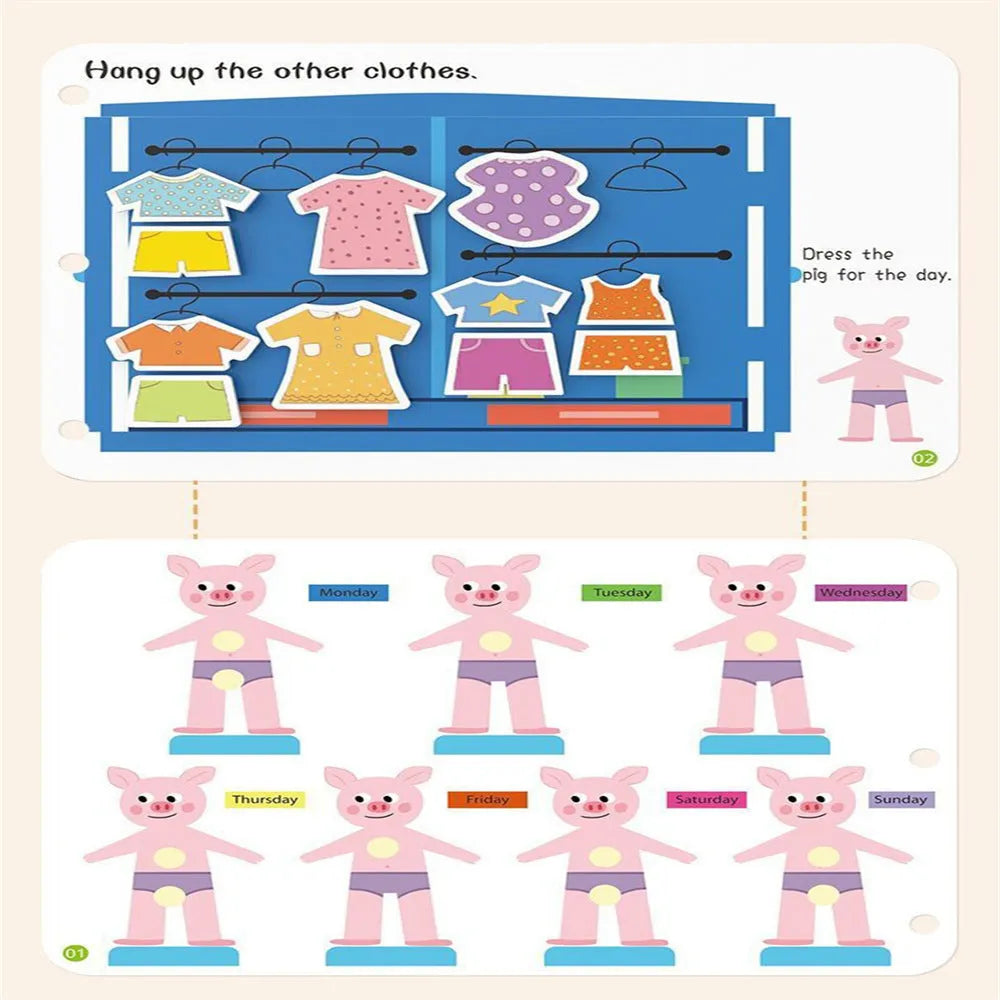Montessori paste quiet book for infants with 15 themes and metal construction