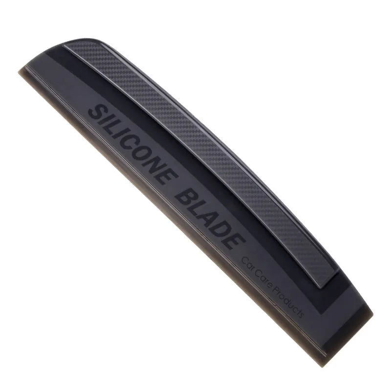 One-piece black silicone car wash wiper with flexible handle on car bonnet