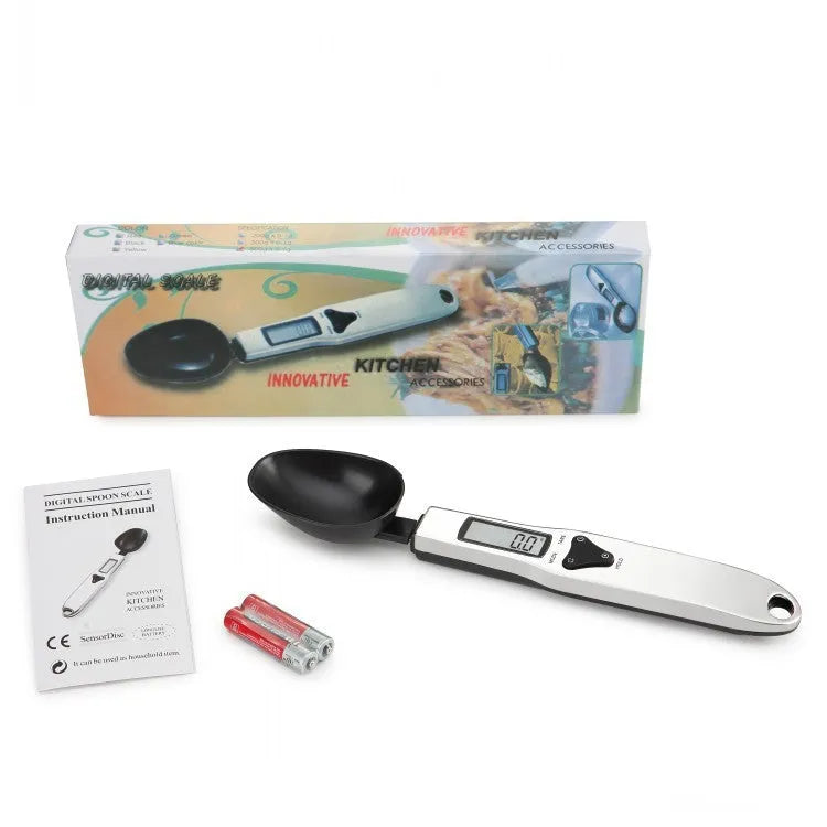Smart digital measuring spoon with built-in electronic scale showing 0-30ml volume capacity
