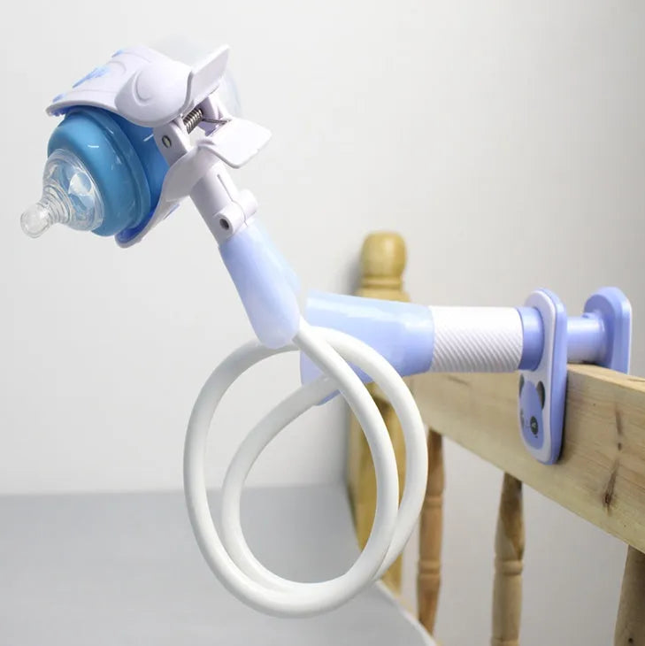 Blue extended feeding bracket measuring 1.05 metres for hands-free bottle support.