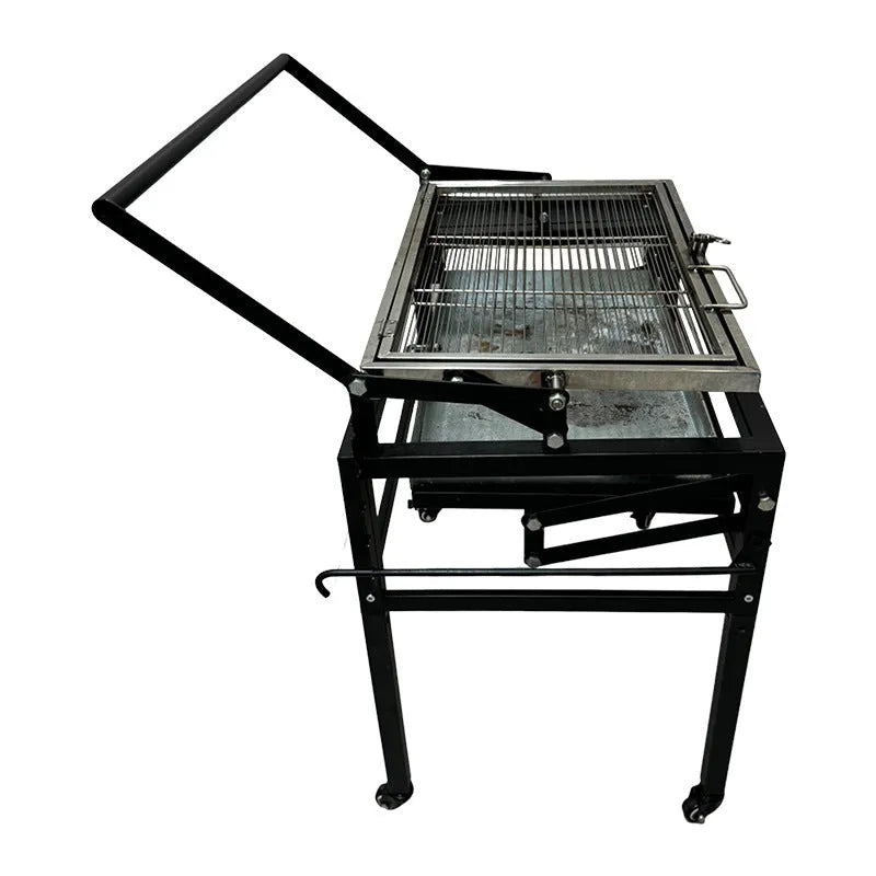 Large foldable portable charcoal BBQ stove with a detachable grill for outdoor cooking.