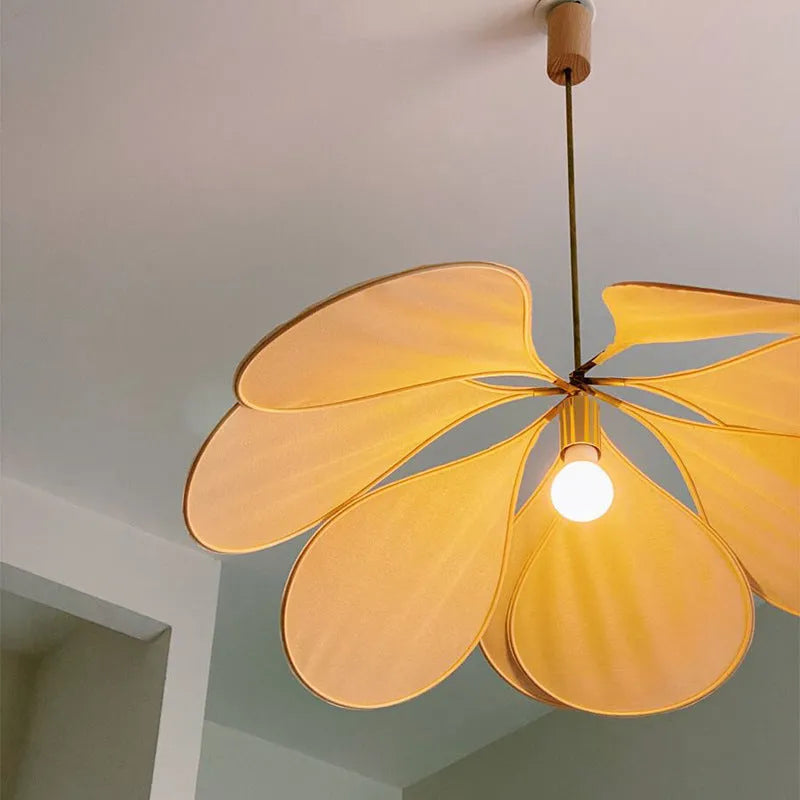 Bohemian cloth-craft hanging ceiling chandelier lamp in a choice of colours and large diameters.