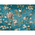 Hand-painted abstract blue flowers and birds artwork on linen canvas 40x50cm