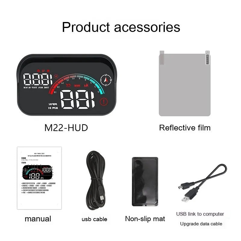 Black head-up display car GPS projector unit for dashboard installation showing speed and compass projection