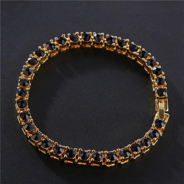 Men's hip hop bracelet with single row rhinestones geometric chain design in five colour options